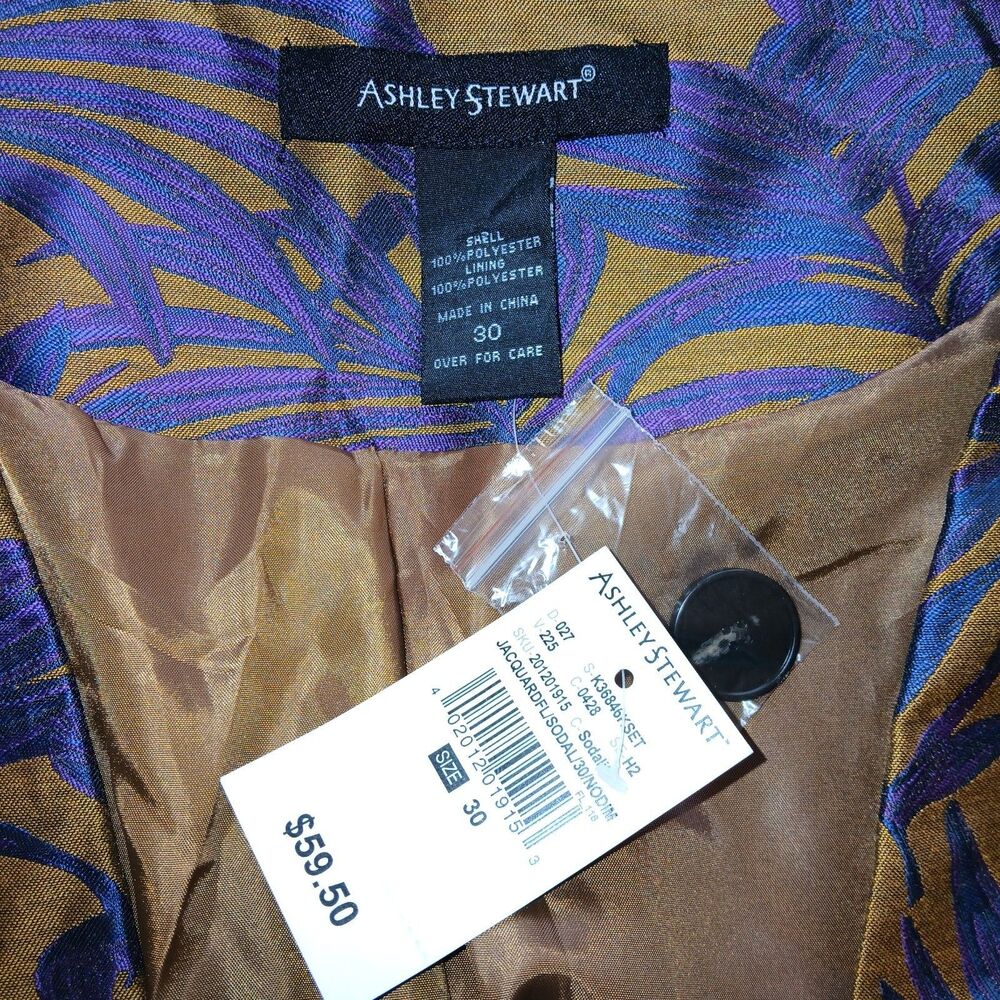 NWT ASHLEY STEWART Womens 28/30 2pc Floral Jacquard Jacket & Pant Career Church - Picture 8 of 14